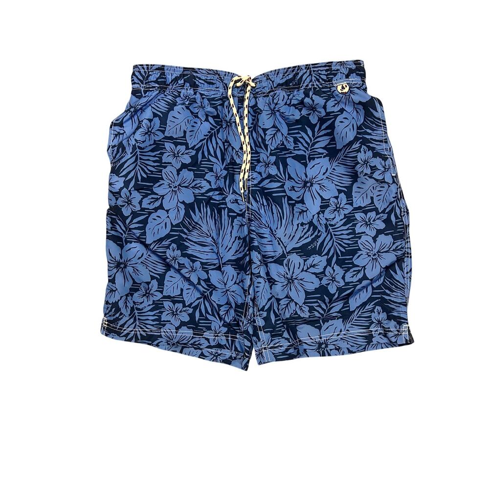 Lands’ End Men’s Swim Trunks Medium 32-34 Blue Tropical Floral Mesh Lined NWT